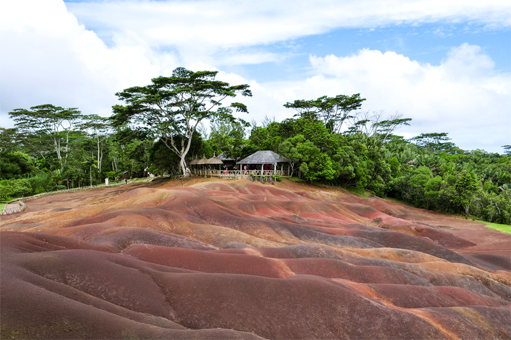 The distinctly-colored sand and earth of the Chamerel Plain, Mauritius