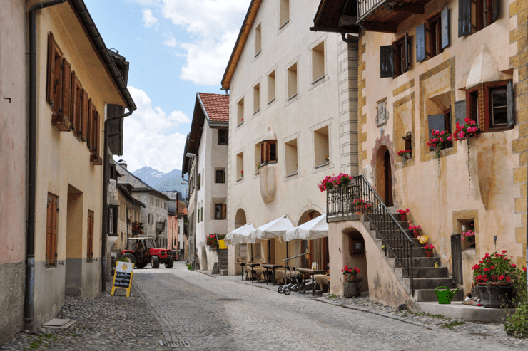 Cobbled street of a traditional Alpine village
