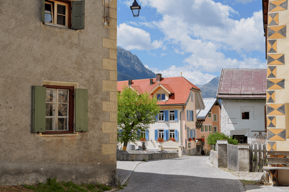 Village street of colorful traditional houses