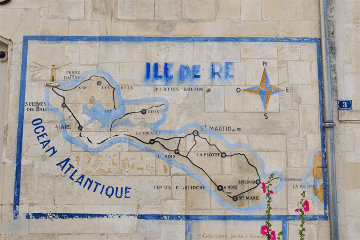 Painted map of Ile de Ré France on a building