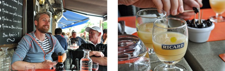 Men conversing while drinking aniseed pastis