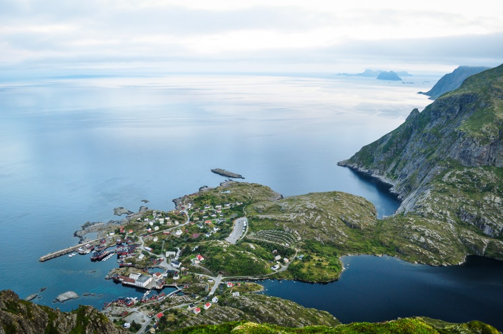 View of a seaside village from above