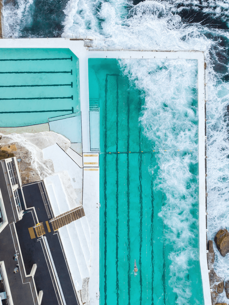 Aerial view of Bondi Icebergs rock pools in Sydney, Australia