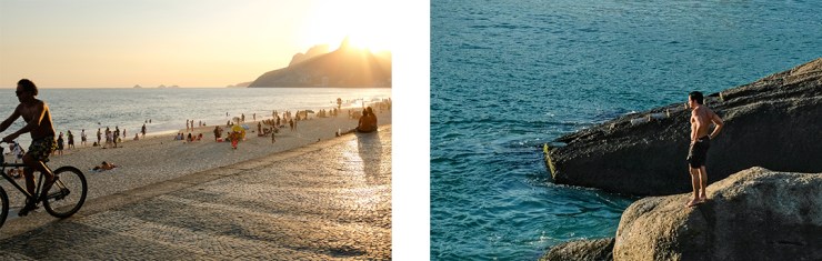 Scenes of Rio de Janeiro's Ipanema Beach at sunset