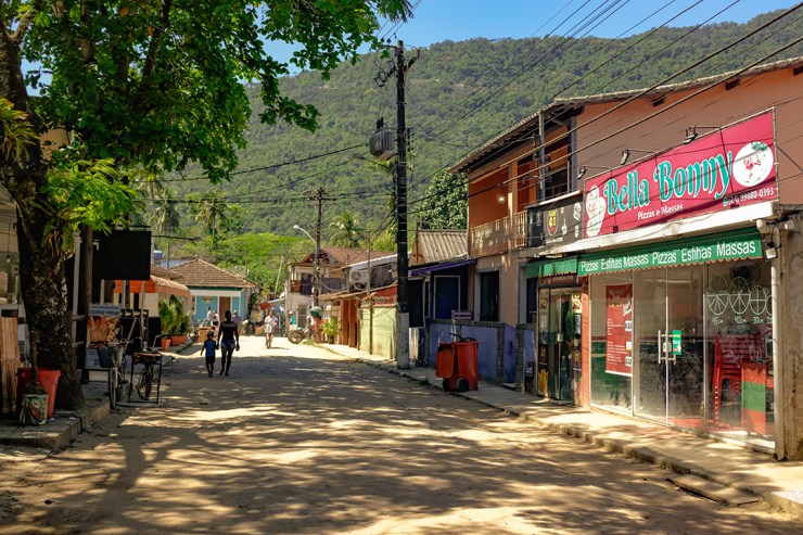 A side street of the village of Abraão on Ilha Grande, Brazil