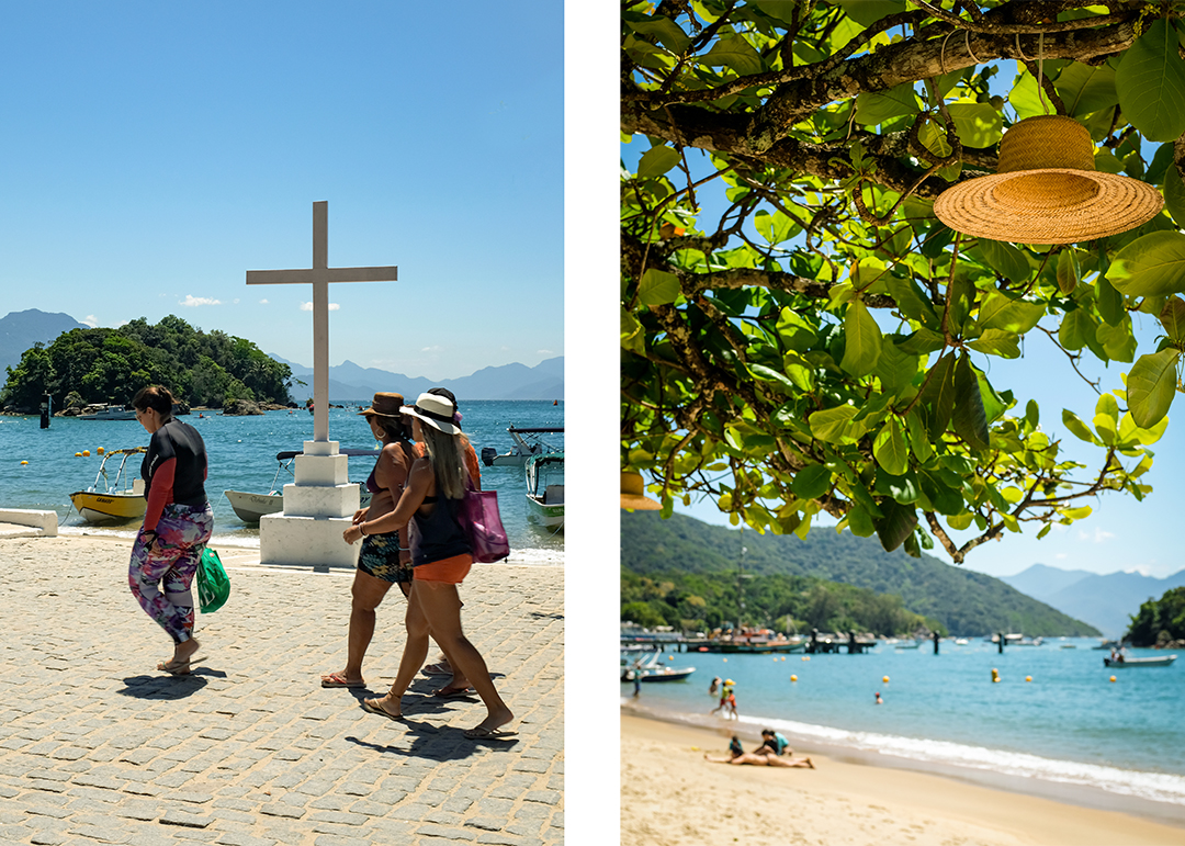 Scenes from the waterfront in Abraão, the largest village on Ilha Grande, Brazil
