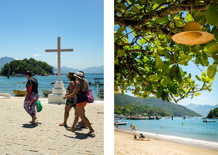 Scenes from the waterfront in Abraão, the largest village on Ilha Grande, Brazil
