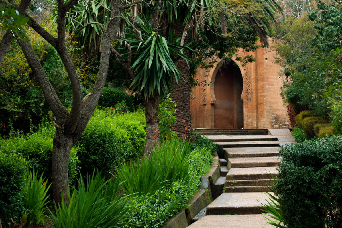An Islamic archway in a green garden