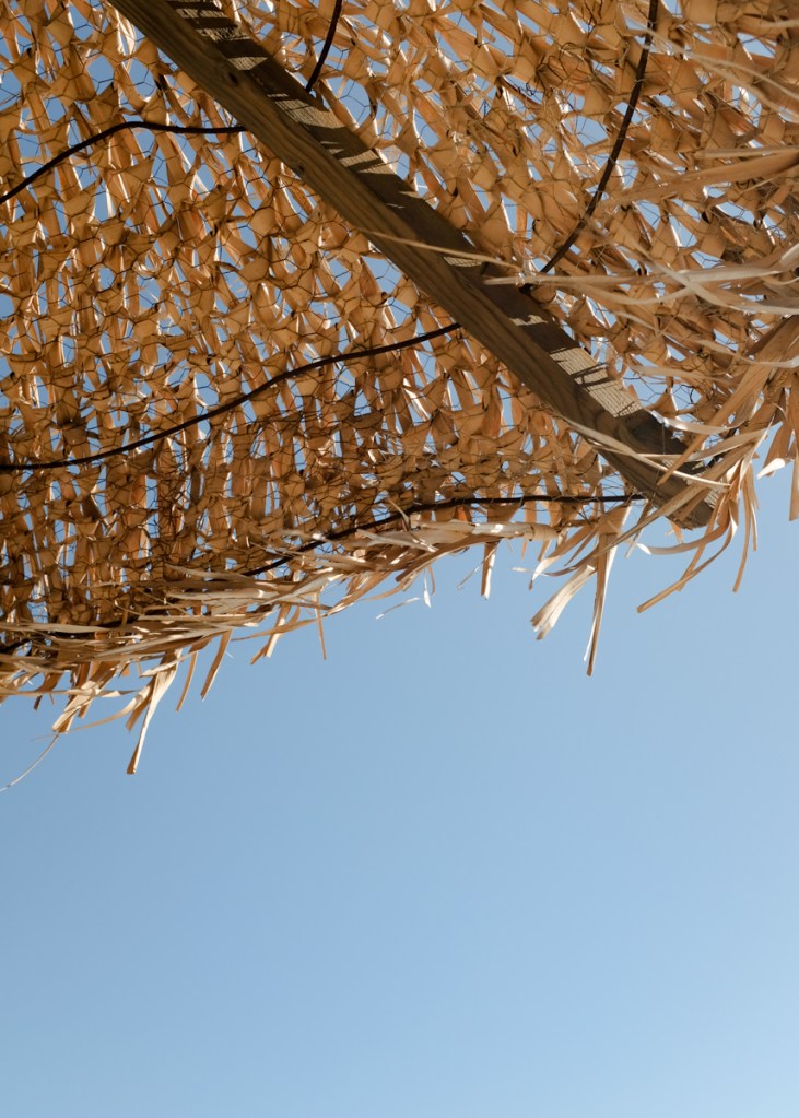 A close-up of a beach umbrella