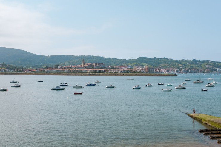 The view of the old town of Hondarribia across the Bay of Txingudi