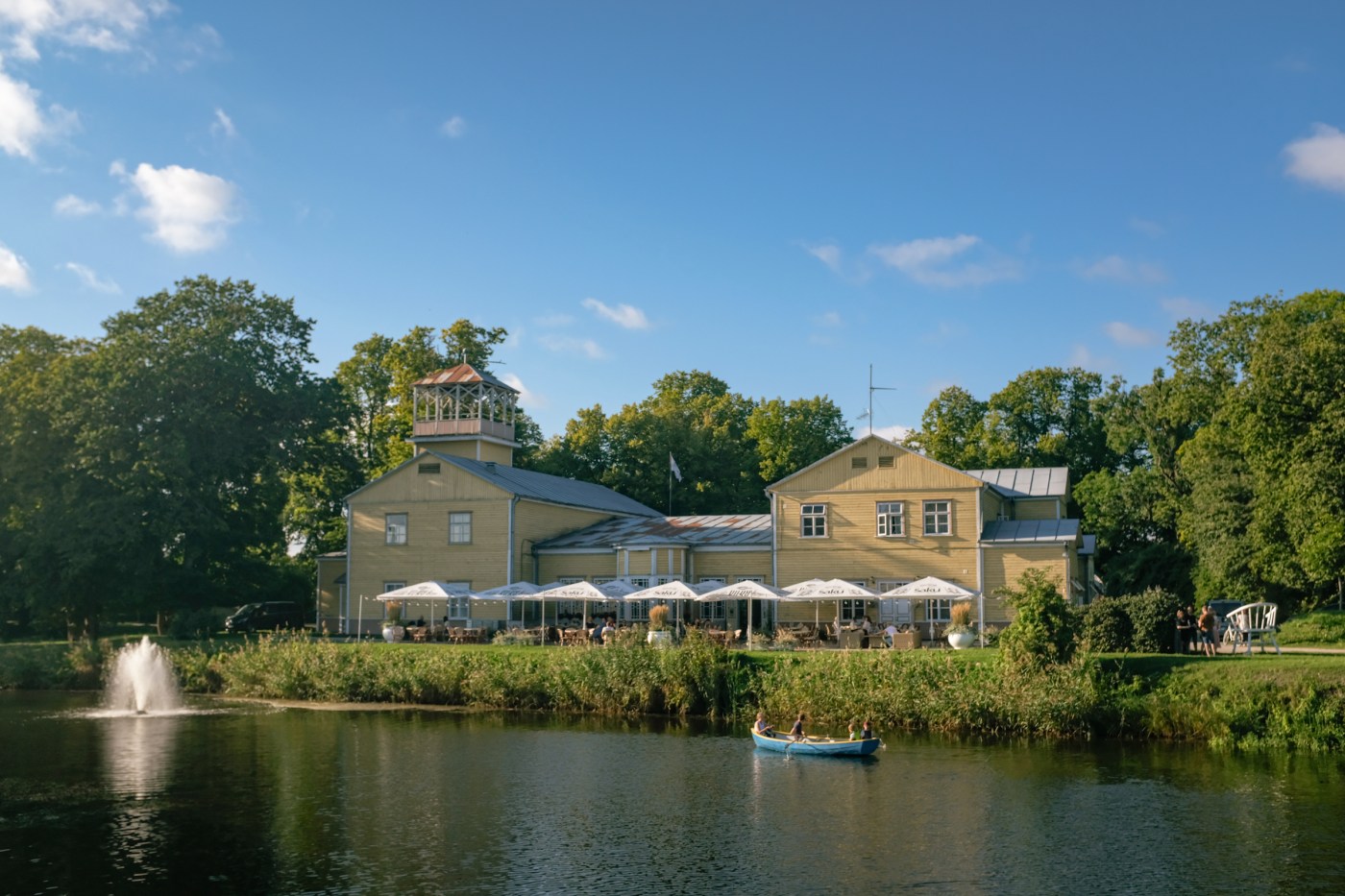 Summer resort building in a green park